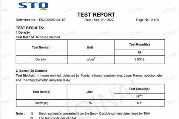 Test Report of Borated Polyethylene